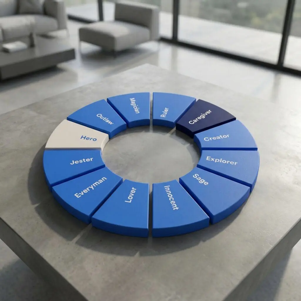 Blauwe cirkelvormige werkplaats-tool met segmenten die stappen van een programma tonen.