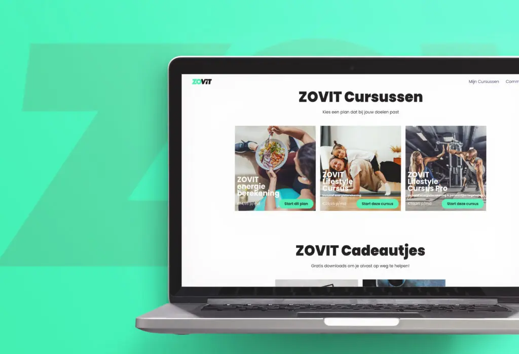 Laptop met Zovit website met cursussen en cadeautjes.