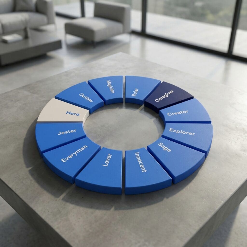 Blauwe cirkelvormige werkplaats-tool met segmenten die stappen van een programma tonen.