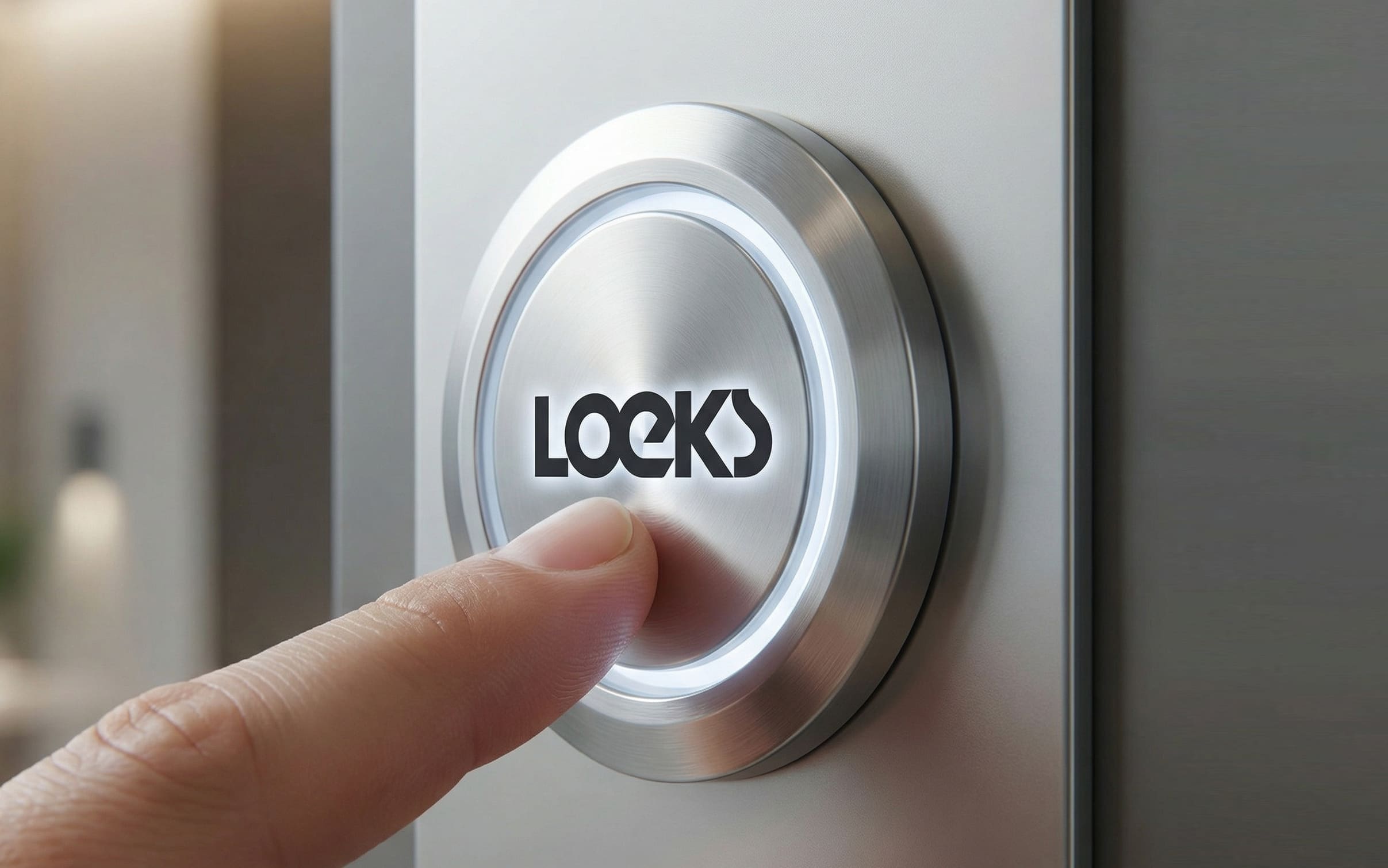 Vinger drukt op ronde knop met “LOEKS” op metalen lift knop.